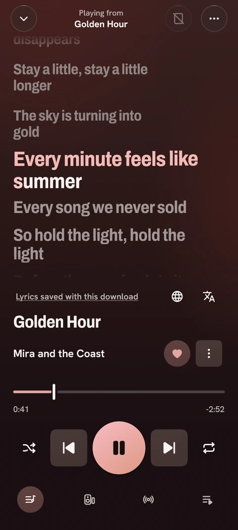 Illustrative Cosmotune synced lyrics view