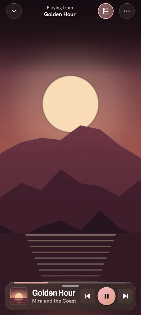 Illustrative full-screen Cosmotune Now Playing video view